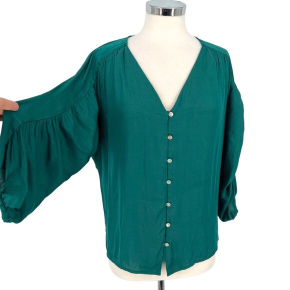 Dolan Anthropologie Button-Down Puff Sleeve Blouse Green Size Small - Picture 4 of 12